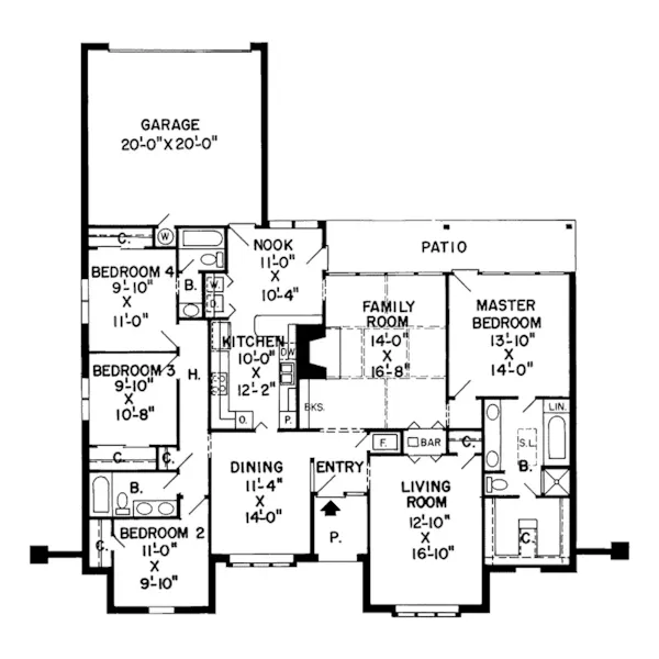 European House Plan First Floor - Rossmoor Ranch Home 038D-0164 - Shop House Plans and More