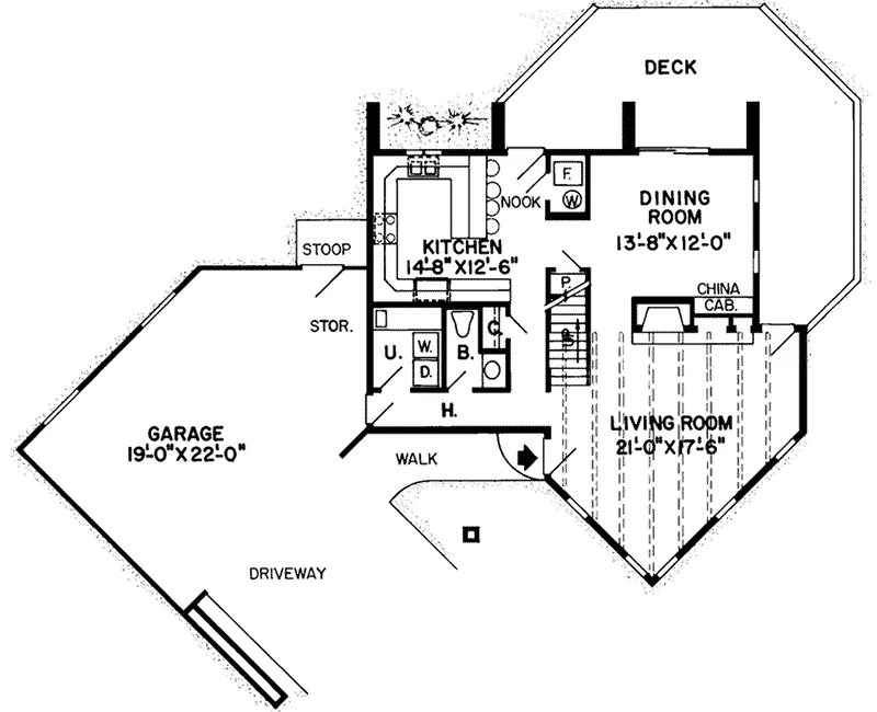 Contemporary House Plan First Floor - Hallstead Hill Rustic Home 038D-0167 - Search House Plans and More