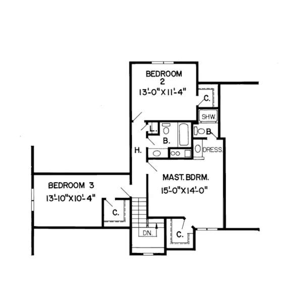 Arts & Crafts House Plan Second Floor - Kaufmann Woods European Home 038D-0170 - Search House Plans and More