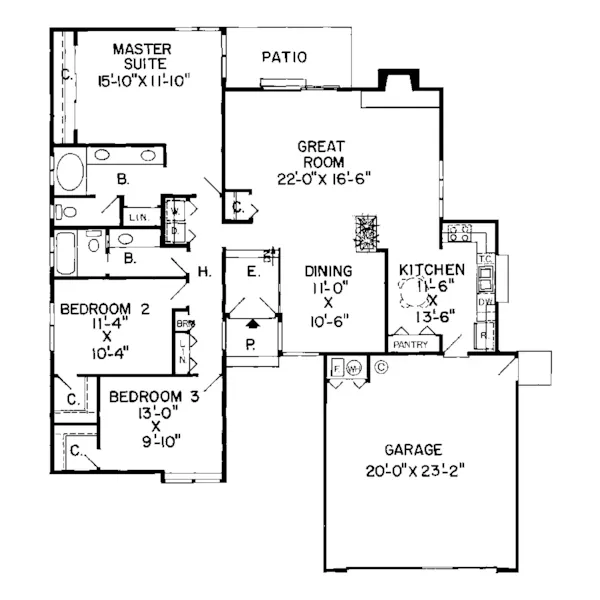 Contemporary House Plan First Floor - Dorene Bay Contemporary Ranch Home 038D-0171 - Search House Plans and More