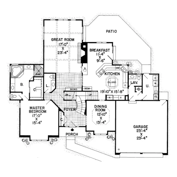 Contemporary House Plan First Floor - Rhine Point European Home 038D-0182 - Shop House Plans and More