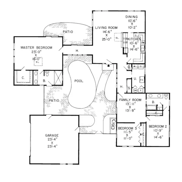 Contemporary House Plan First Floor - Marriott Contemporary Home 038D-0186 - Shop House Plans and More