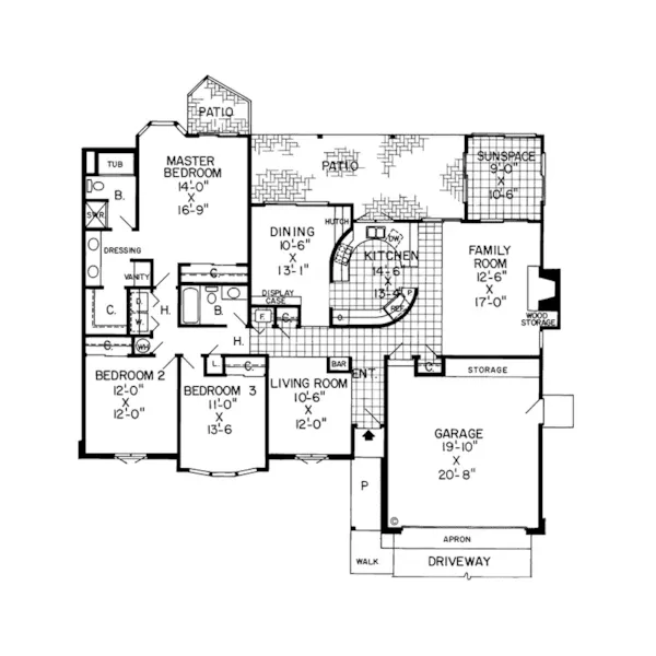 Southern House Plan First Floor - Fairlake Ranch Home 038D-0190 - Search House Plans and More