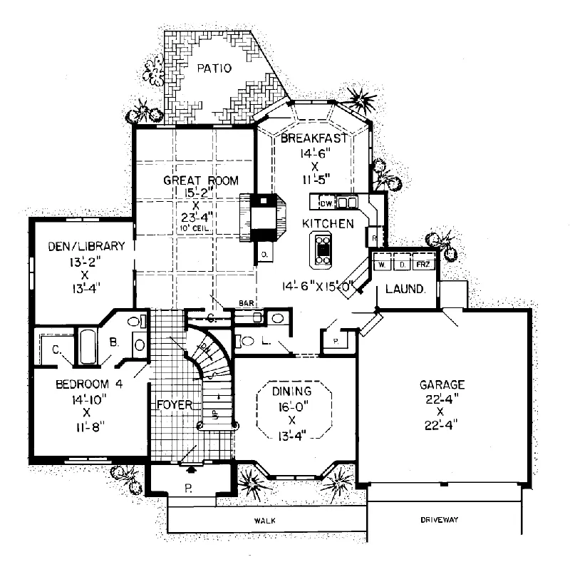 Country House Plan First Floor - Bedfordshire Tudor Style Home 038D-0196 - Search House Plans and More