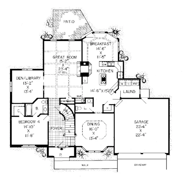 Country House Plan First Floor - Bedfordshire Tudor Style Home 038D-0196 - Search House Plans and More