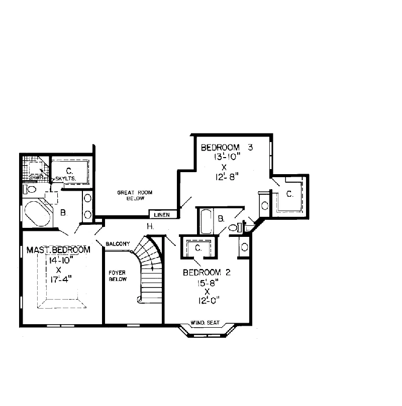 Country House Plan Second Floor - Bedfordshire Tudor Style Home 038D-0196 - Search House Plans and More