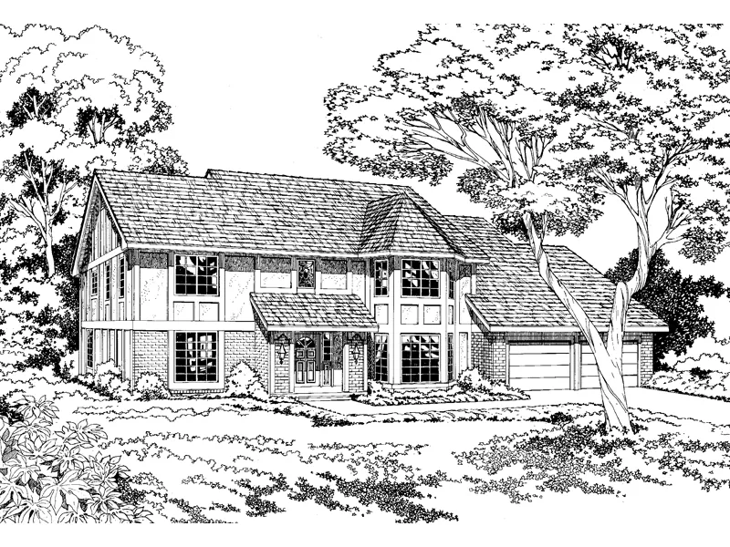 Tudor Home Plan With Stylish Turret