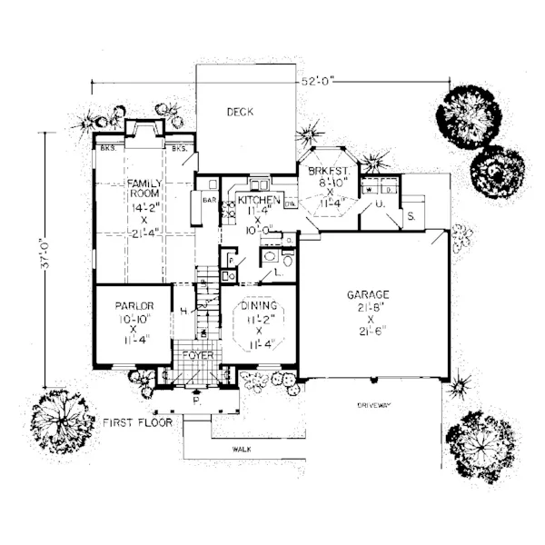 Georgian House Plan First Floor - Mozelle Tudor Style Home 038D-0197 - Shop House Plans and More