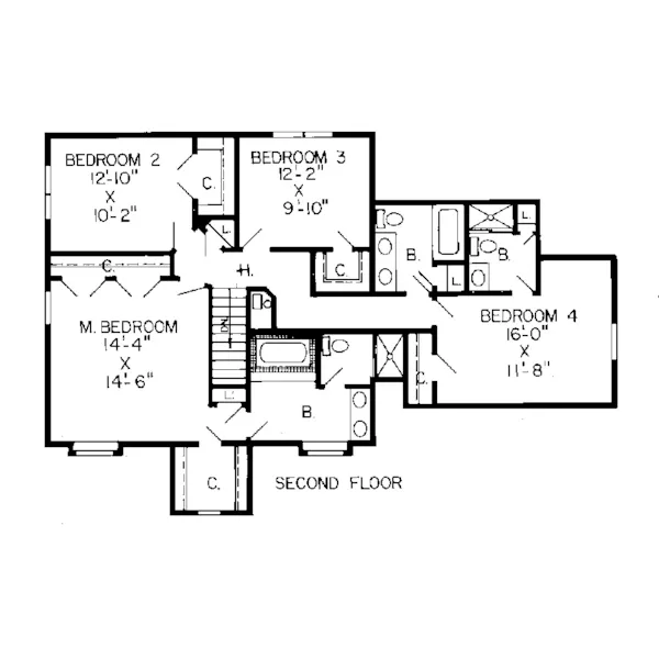 Georgian House Plan Second Floor - Mozelle Tudor Style Home 038D-0197 - Shop House Plans and More