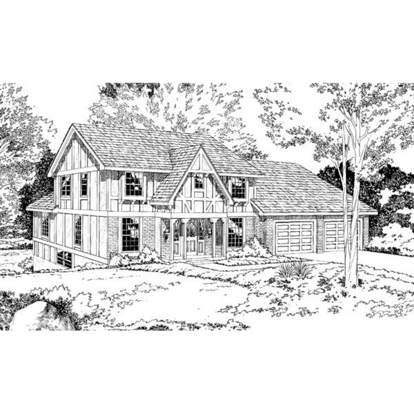 Georgian House Plan Front of Home - Mozelle Tudor Style Home 038D-0197 - Shop House Plans and More