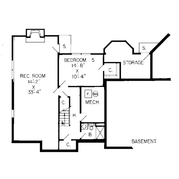 Georgian House Plan Lower Level Floor - Mozelle Tudor Style Home 038D-0197 - Shop House Plans and More