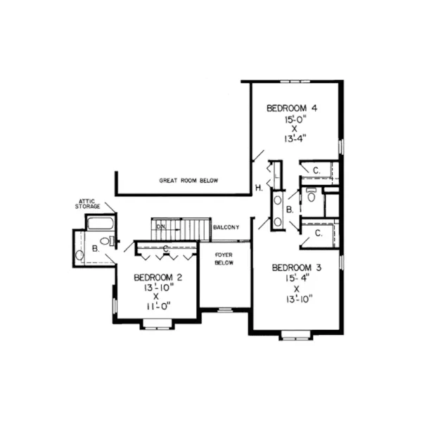 Southern House Plan Second Floor - Elvado Way European Home 038D-0201 - Search House Plans and More