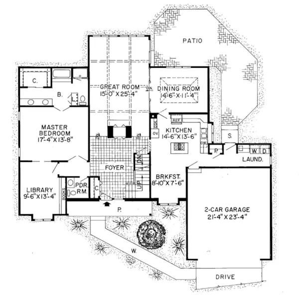 Traditional House Plan First Floor - Carman Spring Tudor Style Home 038D-0206 - Search House Plans and More