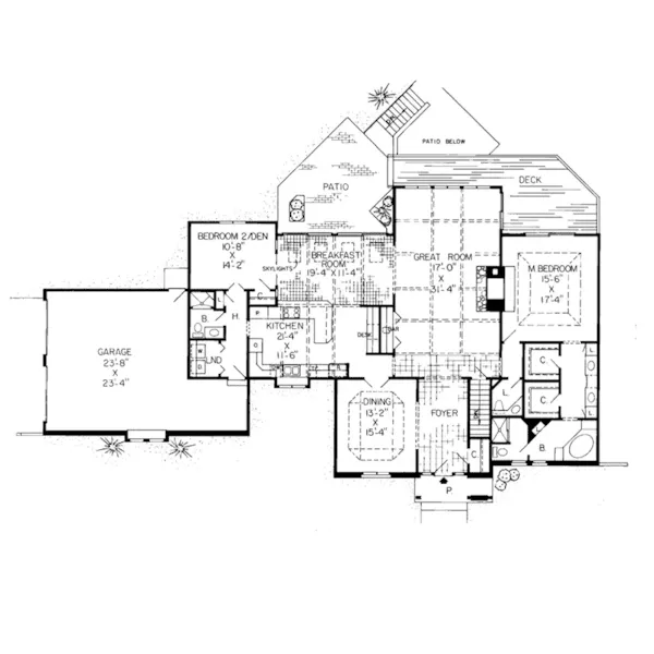 Ranch House Plan First Floor - Doubletree Rustic Tudor Home 038D-0207 - Search House Plans and More