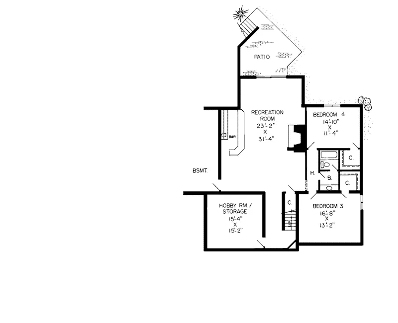 Ranch House Plan Lower Level Floor - Doubletree Rustic Tudor Home 038D-0207 - Search House Plans and More
