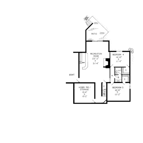 Ranch House Plan Lower Level Floor - Doubletree Rustic Tudor Home 038D-0207 - Search House Plans and More