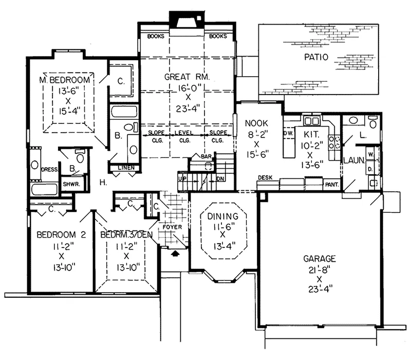Tudor House Plan First Floor - Principia Crest Tudor Home 038D-0227 - Shop House Plans and More