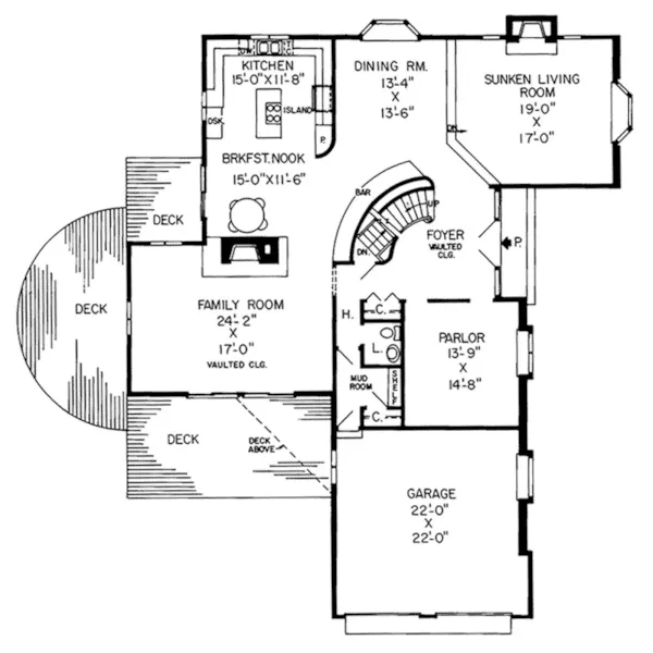 Colonial House Plan First Floor - Prague European Home 038D-0232 - Shop House Plans and More