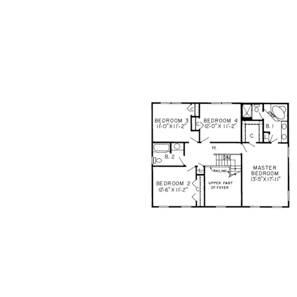 Early American House Plan Second Floor - Myrtle Wood Colonial Home 038D-0233 - Shop House Plans and More