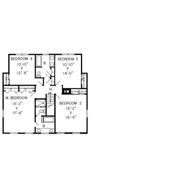 Traditional House Plan Second Floor - Lynchester Colonial Home 038D-0235 - Shop House Plans and More