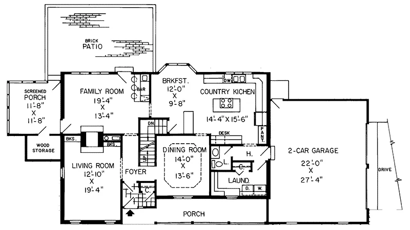 Shingle House Plan First Floor - Edmore Farm Home 038D-0236 - Search House Plans and More