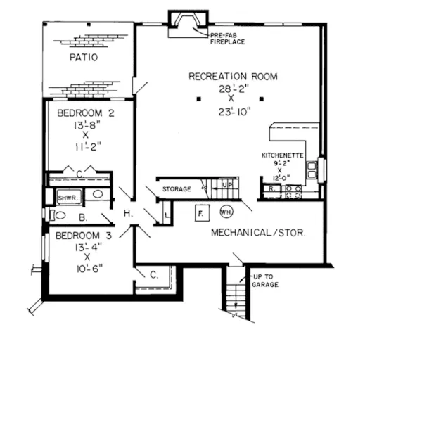 Ranch House Plan Lower Level Floor - Treelore Modern Home 038D-0238 - Shop House Plans and More