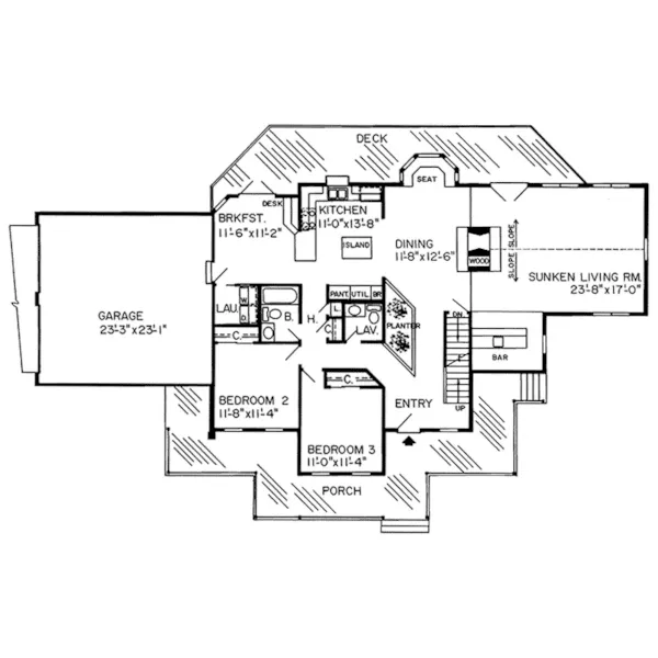 Mountain House Plan First Floor - Greer Sprawling Mountain Home 038D-0244 - Search House Plans and More