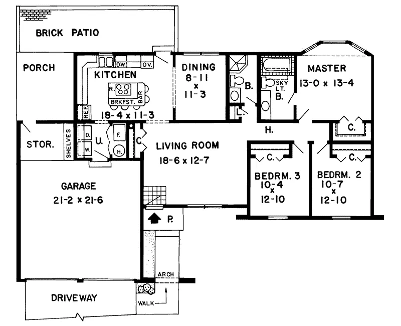 Ranch House Plan First Floor - Pensacola Sunbelt Home 038D-0256 - Shop House Plans and More