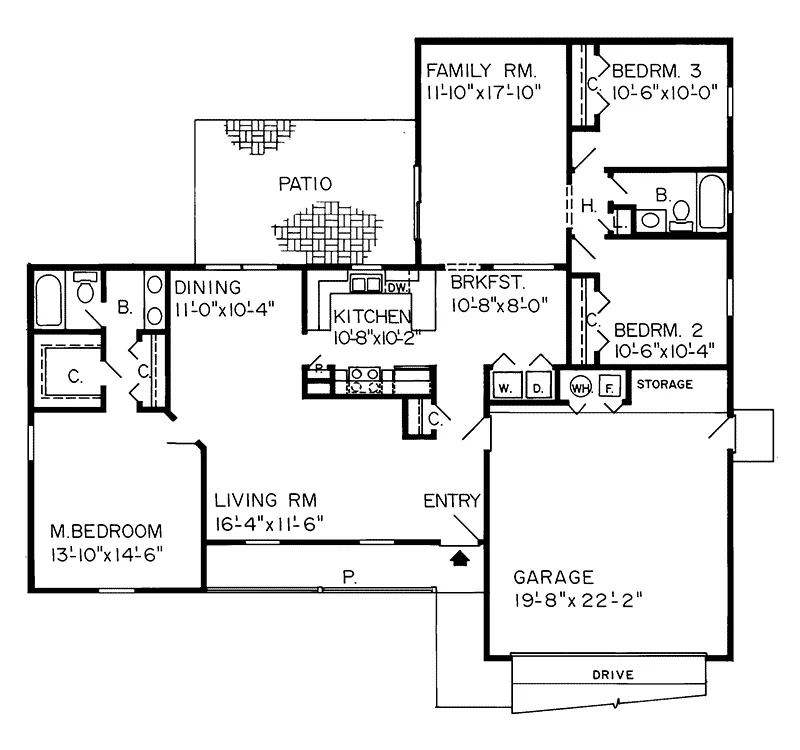 Southern House Plan First Floor - Kathleen Anne Ranch Home 038D-0271 - Search House Plans and More