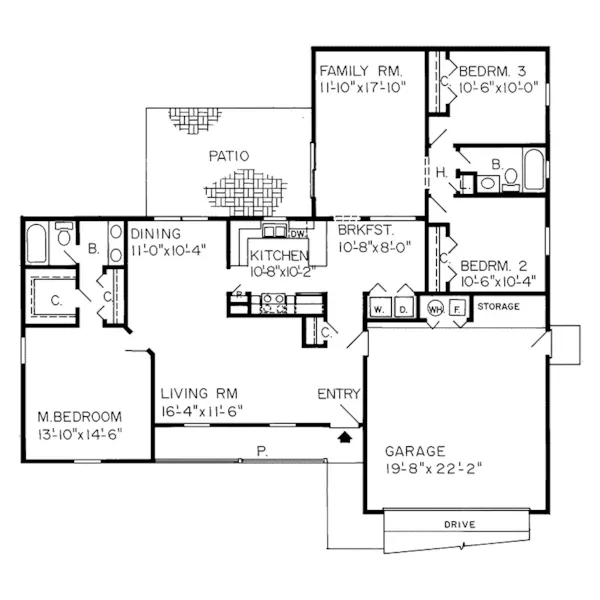 Country House Plan First Floor - Kathleen Anne Ranch Home 038D-0271 - Search House Plans and More