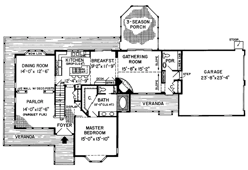 Shingle House Plan First Floor - Michelle Farm Country Home 038D-0277 - Shop House Plans and More