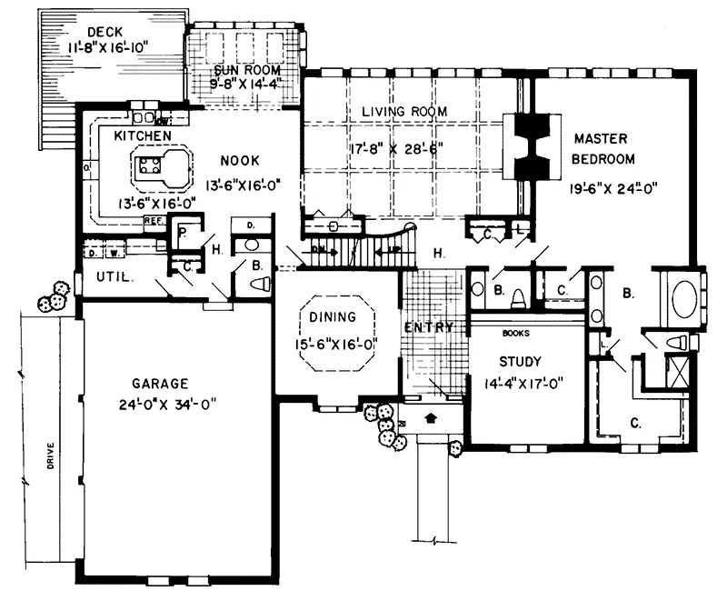 Southern House Plan First Floor - Grayford Walk Tudor Home 038D-0285 - Search House Plans and More