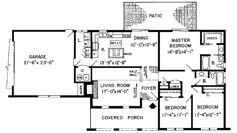 Ranch House Plan First Floor - Pirate Harbor Adobe Style Home 038D-0288 - Shop House Plans and More