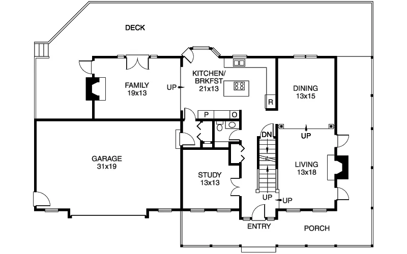 Traditional House Plan First Floor - Navarre Rustic Farmhouse 038D-0317 - Shop House Plans and More