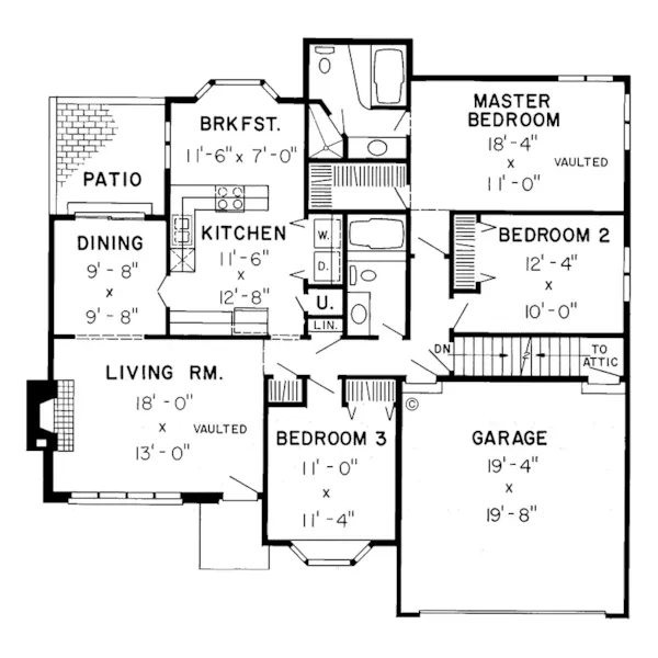 Ranch House Plan First Floor - Gardenia Place Traditional Home 038D-0323 - Search House Plans and More