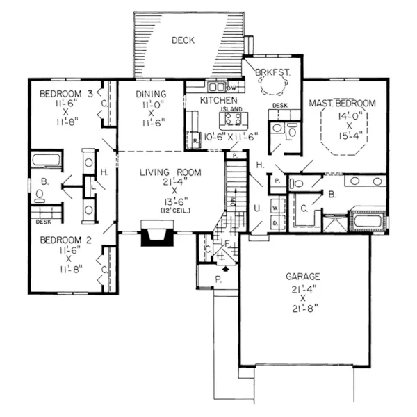 Ranch House Plan First Floor - Thorndell Contemporary Home 038D-0330 - Shop House Plans and More