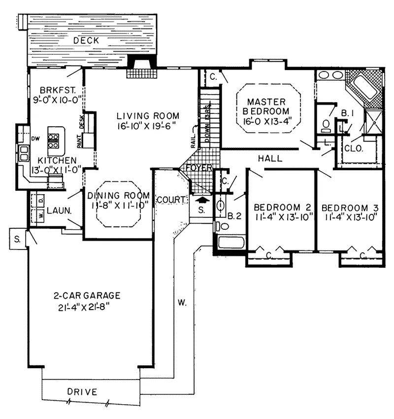 Ranch House Plan First Floor - Marbach Ranch Home 038D-0336 - Shop House Plans and More