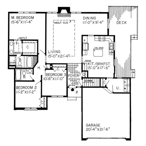 Ranch House Plan First Floor - Romany Park Ranch Home 038D-0346 - Shop House Plans and More