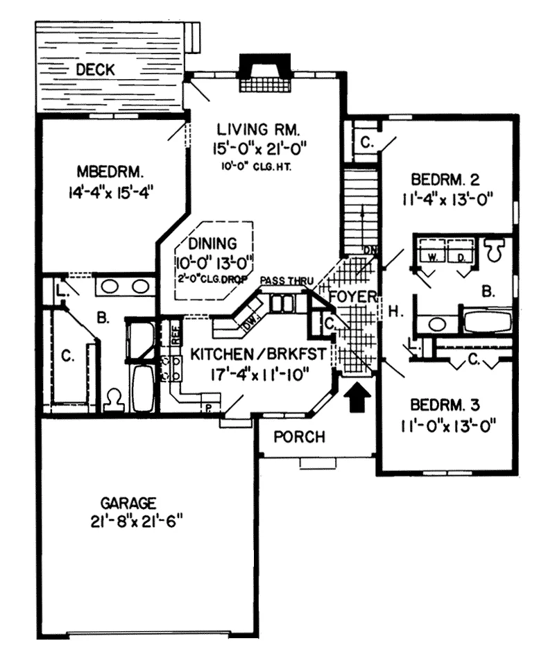 Traditional House Plan First Floor - Moorkamp Traditional Ranch Home 038D-0347 - Shop House Plans and More