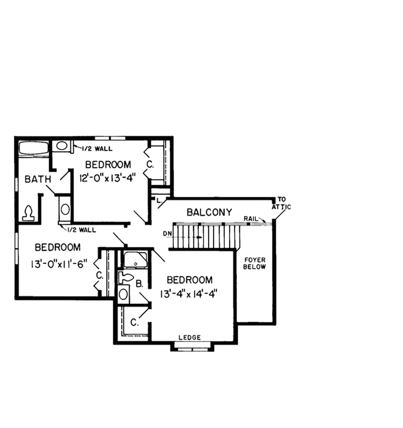Tudor House Plan Second Floor - Waters River Tudor Style Home 038D-0352 - Shop House Plans and More
