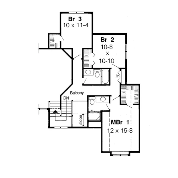 Contemporary House Plan Second Floor - Evenson Traditional Home 038D-0383 - Search House Plans and More