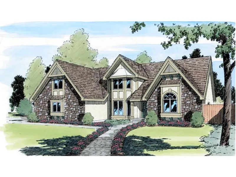 Gables And Stone Detail Add To this Tudor Home Plan