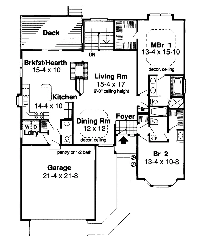 Ranch House Plan First Floor - Huntington Valley Ranch Home 038D-0423 - Search House Plans and More