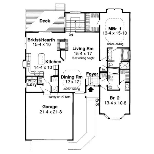 Ranch House Plan First Floor - Huntington Valley Ranch Home 038D-0423 - Search House Plans and More