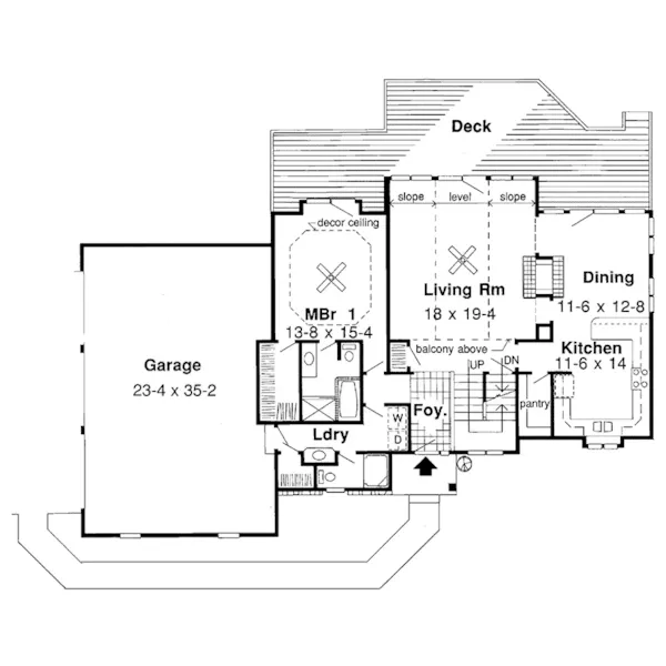 Rustic House Plan First Floor - High Hill Contemporary Home 038D-0425 - Search House Plans and More