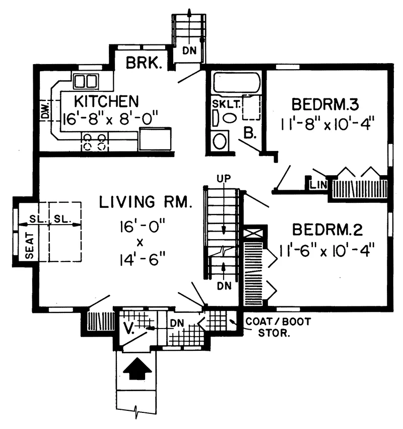 Cabin & Cottage House Plan First Floor - Fallriver Cabin Home 038D-0452 - Search House Plans and More