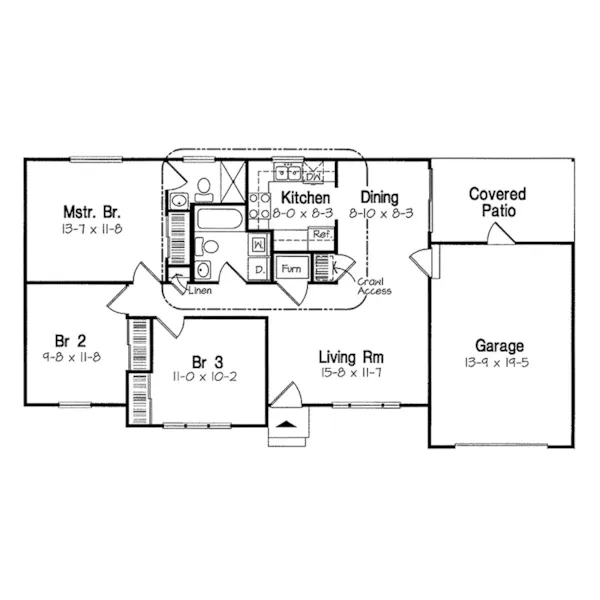 Ranch House Plan First Floor - Eastridge Efficient Ranch Home 038D-0472 - Search House Plans and More