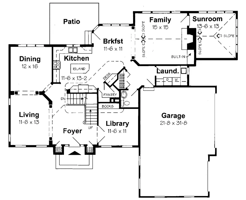 Traditional House Plan First Floor - Wedgestone Georgian Home 038D-0502 - Shop House Plans and More