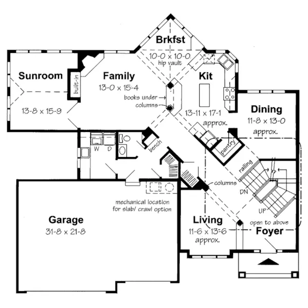 Greek Revival House Plan First Floor - Barbarella Traditional Home 038D-0504 - Search House Plans and More