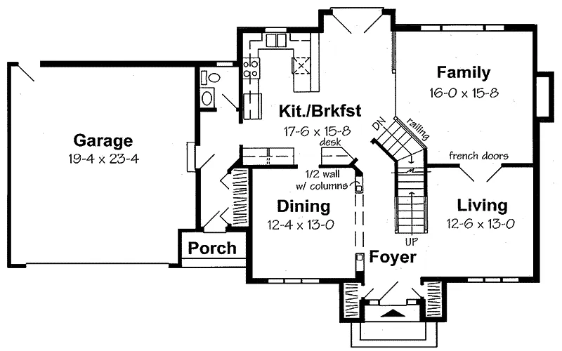 Early American House Plan First Floor - Countrylane Woods Georgian Home 038D-0511 - Search House Plans and More